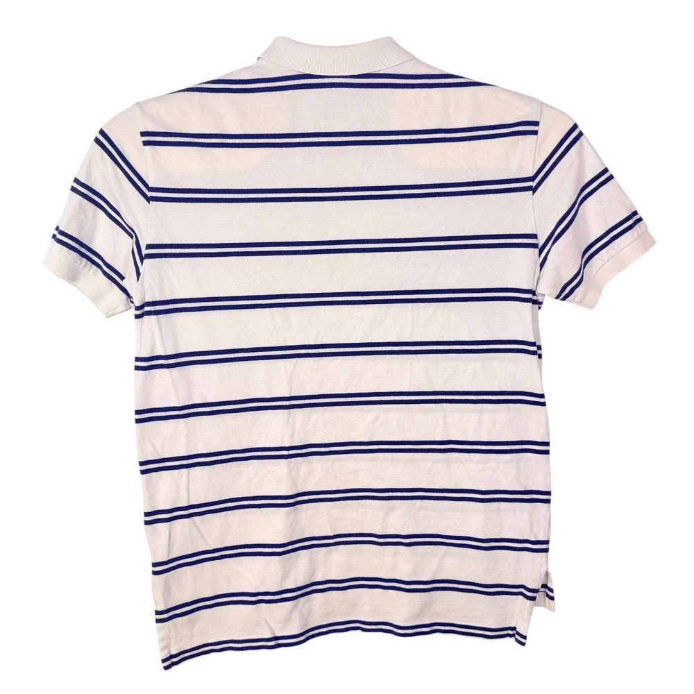 Vintage Polo Ralph Lauren Polo Shirt Men L Blue White Stripe Pony Pique Cotton
